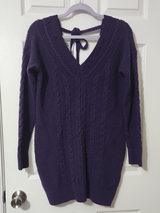 Abercrombie & Fitch Sweaters - Preppy Fall Chic Abercrombie & Fitch Purple V‑Neck Cable Knit Sweater Dress